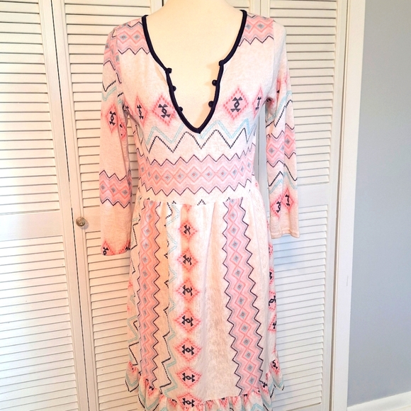 Stretchy boho pastel ruffle dress medium *C - Picture 1 of 6